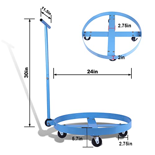 AESRAOU 55 Gallon Drum Dolly 1000 Pound Heavy Duty Bucket Dolly Hand Truck Multi Purpos Barrel Dolly Cart with Adjustable Handle and 4 Swivel Casters Wheel (Blue)