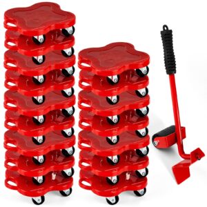 17 pcs furniture mover with wheels furniture lifter set, red 360 degree rotation wheels furniture dolly heavy furniture roller move tools moving wheels for appliance table refrigerator cabinet sofa