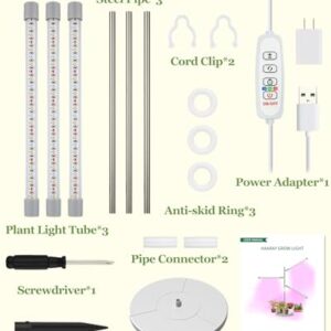 HAARAY Plant Grow Lights for Indoor Plants Full Spectrum, 3-Head LED Plant Growing Lamps with Height Adjustable and Rotatable Stand, 10 Dimmable Level, 3/9/12H Timer, 3 Switch Modes