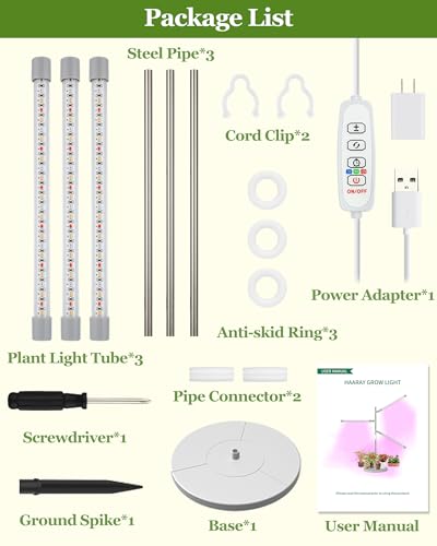 HAARAY Plant Grow Lights for Indoor Plants Full Spectrum, 3-Head LED Plant Growing Lamps with Height Adjustable and Rotatable Stand, 10 Dimmable Level, 3/9/12H Timer, 3 Switch Modes