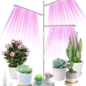 HAARAY Plant Grow Lights for Indoor Plants Full Spectrum, 3-Head LED Plant Growing Lamps with Height Adjustable and Rotatable Stand, 10 Dimmable Level, 3/9/12H Timer, 3 Switch Modes