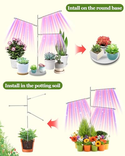 HAARAY Plant Grow Lights for Indoor Plants Full Spectrum, 3-Head LED Plant Growing Lamps with Height Adjustable and Rotatable Stand, 10 Dimmable Level, 3/9/12H Timer, 3 Switch Modes