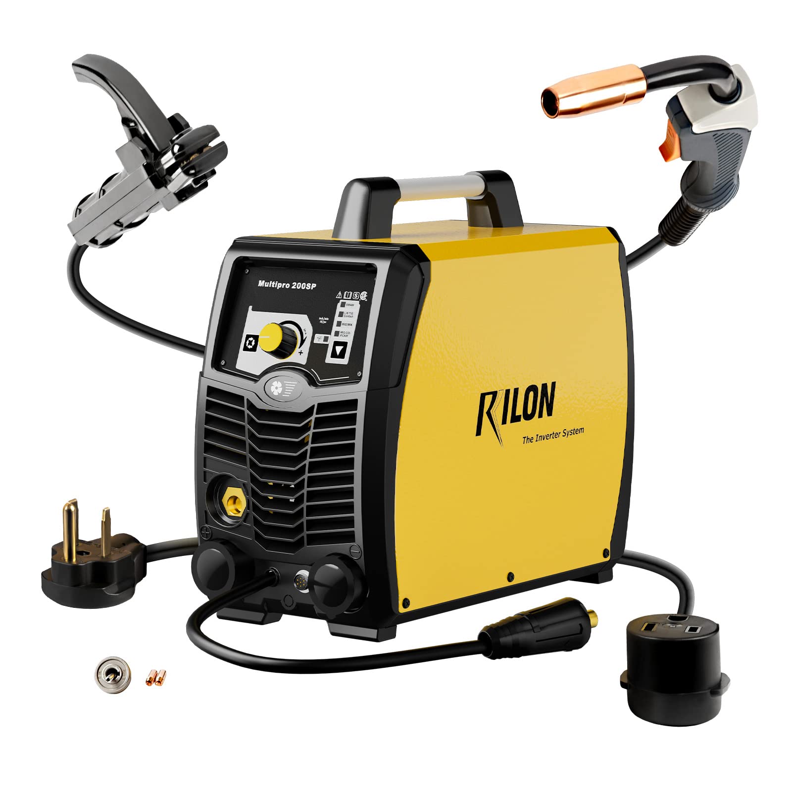 Troozy × Rilon 200A MIG Welder, TIG/Mig/Flux Core/Stick/Aluminum 5 in 1 Welder Machine, Multiprocess Welder with Pulse, 110/220V Dual Voltage DC, Yellow