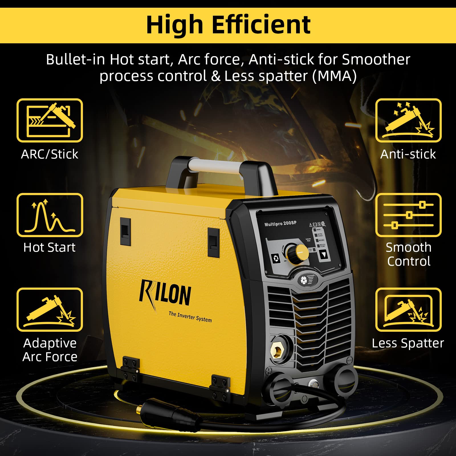 Troozy × Rilon 200A MIG Welder, TIG/Mig/Flux Core/Stick/Aluminum 5 in 1 Welder Machine, Multiprocess Welder with Pulse, 110/220V Dual Voltage DC, Yellow