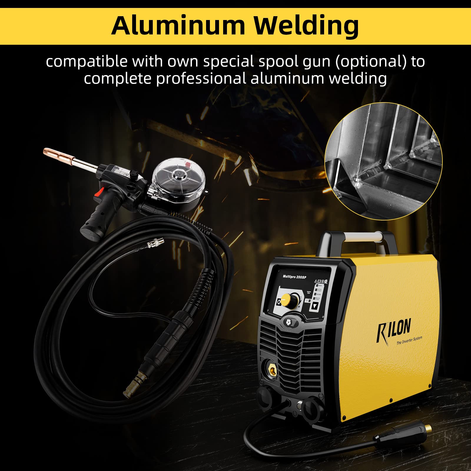 Troozy × Rilon 200A MIG Welder, TIG/Mig/Flux Core/Stick/Aluminum 5 in 1 Welder Machine, Multiprocess Welder with Pulse, 110/220V Dual Voltage DC, Yellow