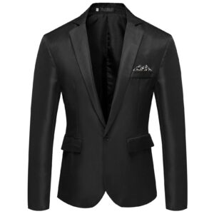 maiyifu-gj men casual slim fit suit jacket lightweight notched lapel business sport coat 1 button daily wedding party blazer (black,x-large)