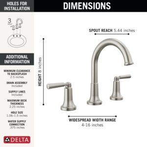 Delta Faucet Saylor Widespread Bathroom Faucet 3 Hole, Brushed Nickel Bathroom Faucet for Bathroom Sink, Bathroom Sink Faucet, Diamond Seal Technology, Metal Drain Assembly, Stainless 3535-SSMPU-DST