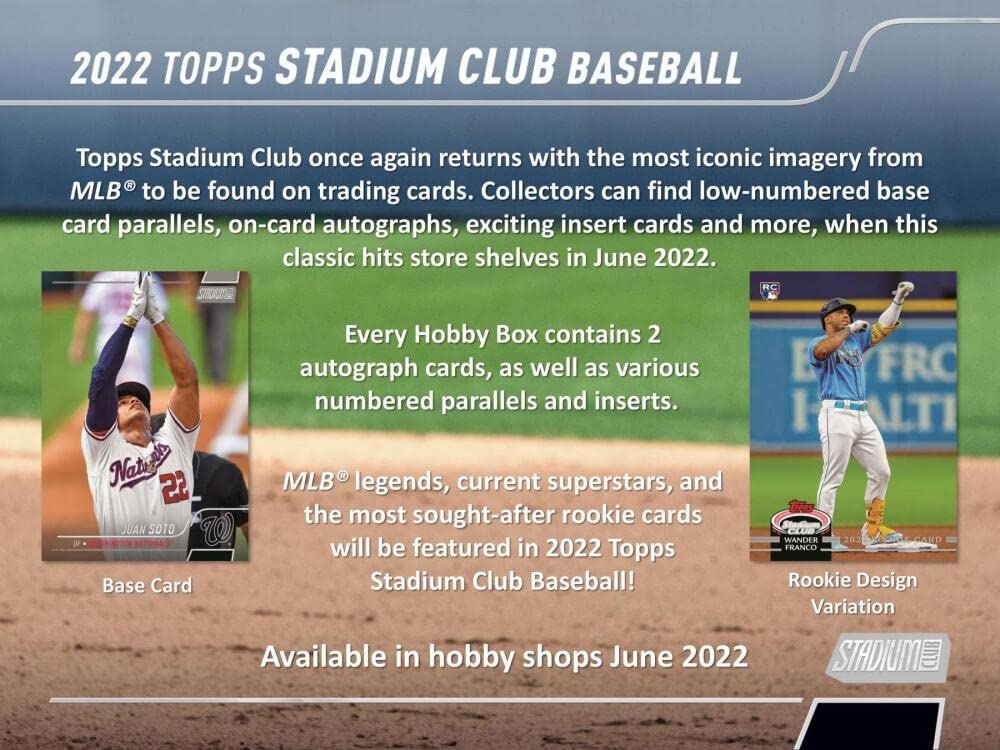 2022 Topps Stadium Club Baseball Hobby Box (16 Packs/8 Cards: 2 Autos)