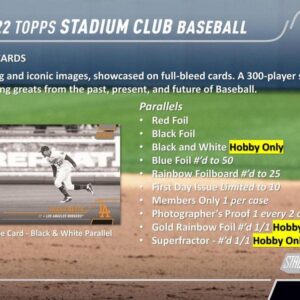 2022 Topps Stadium Club Baseball Hobby Box (16 Packs/8 Cards: 2 Autos)