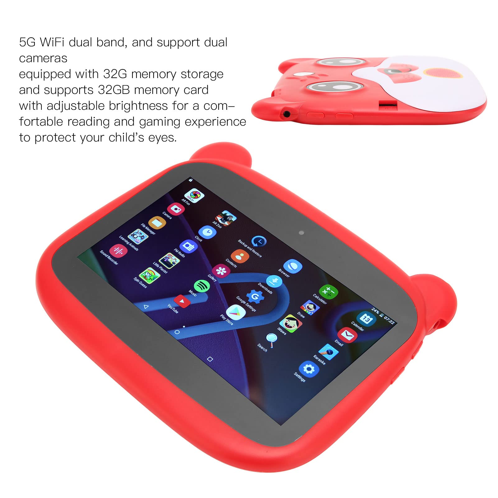 HD Tablet, Octa Core US Plug 100240V Dual Band Kids Tablet for Ebook (US Plug)