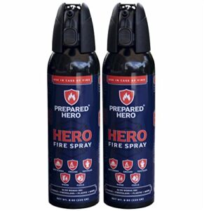 prepared hero fire spray - mini fire extinguishers for house, car, garage - kitchen small fire extinguisher for home, made in usa, 100% organic - compact, portable & easy to use, non-toxic - 2 pack