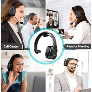 TECKNET Bluetooth Headset with Microphone for PC, Trucker Bluetooth Headset with AI Noise Cancelling & Mute Button, Wireless Headset with Mic for Computer Work from Home Office Call Center Zoom Skype