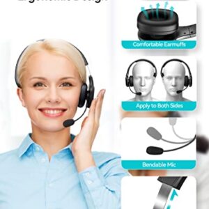 TECKNET Bluetooth Headset with Microphone for PC, Trucker Bluetooth Headset with AI Noise Cancelling & Mute Button, Wireless Headset with Mic for Computer Work from Home Office Call Center Zoom Skype