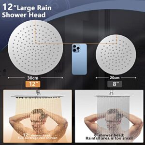 12" Rainfall Shower Head with Handheld Combo, High Pressure Shower Heads with Upgraded 12" Adjustable Curved Shower Extension Arm, 6 Settings Handheld Shower Head Built-in Power Wash Anti-leak（Chrome）