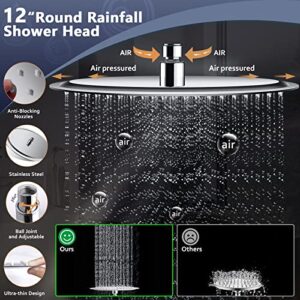 12" Rainfall Shower Head with Handheld Combo, High Pressure Shower Heads with Upgraded 12" Adjustable Curved Shower Extension Arm, 6 Settings Handheld Shower Head Built-in Power Wash Anti-leak（Chrome）