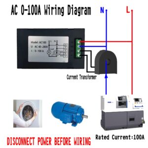 Digital Multimeter AC 40-280V 100A LCD Display Digital Current Voltage Power Energy Frequency Power Factor Multimeter Ammeter Voltmeter with 100A Split Core Current Transformer