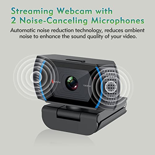 Angetube Webcam with Microphone and Privacy Cover，PC Camera Autofocus Webcam，1080P USB Web Camera with Software Control for Mac and Windows, PC Computer Camera Compatible with Zoom/Skype/Teams/OBS