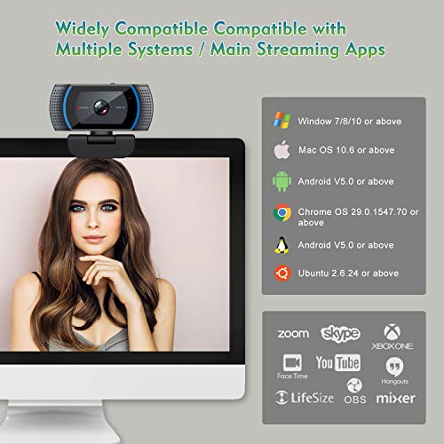 Angetube Webcam with Microphone and Privacy Cover，PC Camera Autofocus Webcam，1080P USB Web Camera with Software Control for Mac and Windows, PC Computer Camera Compatible with Zoom/Skype/Teams/OBS