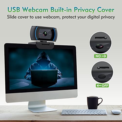 Angetube Webcam with Microphone and Privacy Cover，PC Camera Autofocus Webcam，1080P USB Web Camera with Software Control for Mac and Windows, PC Computer Camera Compatible with Zoom/Skype/Teams/OBS