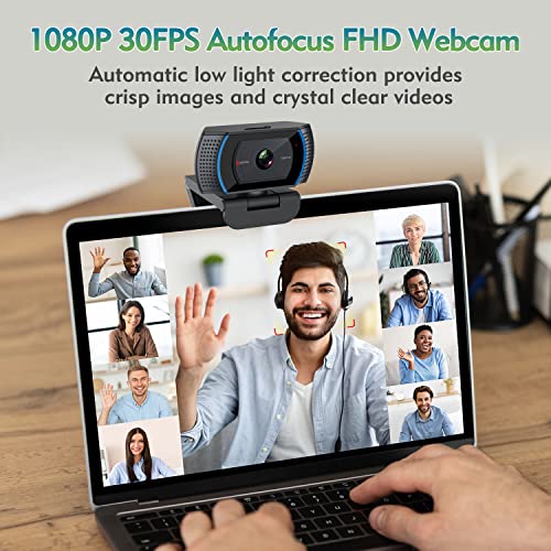 Angetube Webcam with Microphone and Privacy Cover，PC Camera Autofocus Webcam，1080P USB Web Camera with Software Control for Mac and Windows, PC Computer Camera Compatible with Zoom/Skype/Teams/OBS