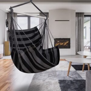 ADVOKAIR Hammock Chair Swing (500 lbs Max) - Hanging Hammock Chair Rope Swing Indoor for Bedroom, Outdoor, Patio, Bedroom, Porch, Deck - Sturdy Steel Bar with Anti-Slip Safety Rings