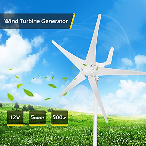 Dyna-Living 12V 500W Wind Turbine Generator Kit 5 Blades Wind Turbines Motor with Charge Controller Power Generation Windmill for Home (Not Included Mast)