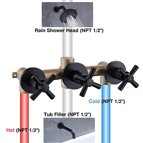 NIITAWH Matte Black 3 Handle Shower Faucet Set with Rotatable Tub Spout, Tub and Shower Trim Kit with Valve