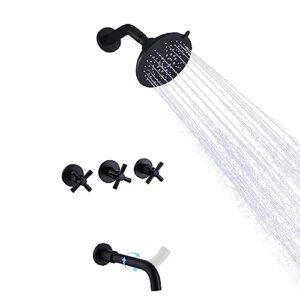 niitawh matte black 3 handle shower faucet set with rotatable tub spout, tub and shower trim kit with valve