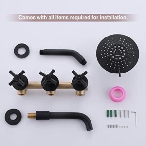 NIITAWH Matte Black 3 Handle Shower Faucet Set with Rotatable Tub Spout, Tub and Shower Trim Kit with Valve