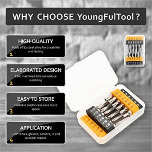 YF YoungFulTool 24Pcs Security Torx Bits with Head from T5 to T40 1'' 2.3''Long Shank 1/4 Hex Tail S2 Steel Drill Bits Tamper Resistant Bits Suitable for Drills,Hand,Power or Air Tools