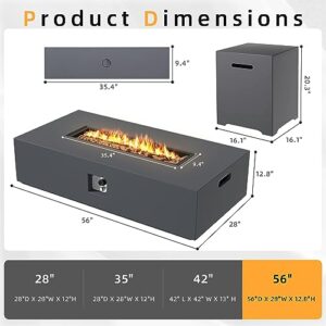 UPHA 56 Inch Outdoor Propane Fire Pit Table, 50,000 BTU Iron Rectangular Gas Fire Pits for Outside, Auto-Ignition Fire Table with Propane Tank Storage Side Table, Rain Cover, Lid, Lava Rock, Dark Grey