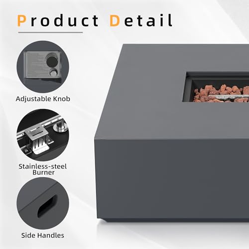 UPHA 56 Inch Outdoor Propane Fire Pit Table, 50,000 BTU Iron Rectangular Gas Fire Pits for Outside, Auto-Ignition Fire Table with Propane Tank Storage Side Table, Rain Cover, Lid, Lava Rock, Dark Grey