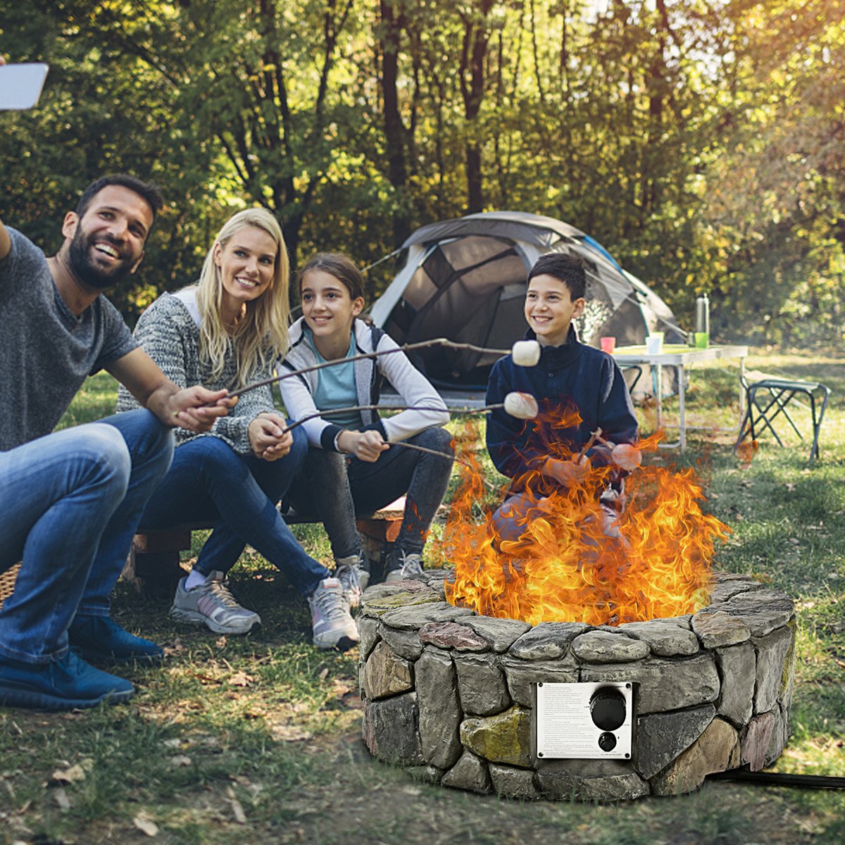 Toolsempire Outdoor Propane Fire Pit, 28" Gas Fire Pit 40,000 BTU Stone Look Fire Bowl with ETL Certification, Lava Rock & PVC Cover, Patio Propane Fire Pits for Outside, Christmas, Party(Gray)