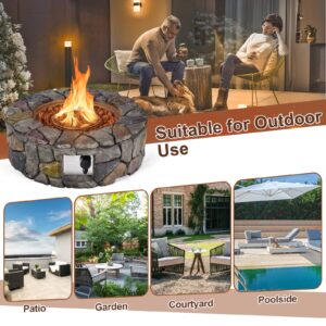 Toolsempire Outdoor Propane Fire Pit, 28" Gas Fire Pit 40,000 BTU Stone Look Fire Bowl with ETL Certification, Lava Rock & PVC Cover, Patio Propane Fire Pits for Outside, Christmas, Party(Gray)