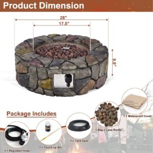 Toolsempire Outdoor Propane Fire Pit, 28" Gas Fire Pit 40,000 BTU Stone Look Fire Bowl with ETL Certification, Lava Rock & PVC Cover, Patio Propane Fire Pits for Outside, Christmas, Party(Gray)