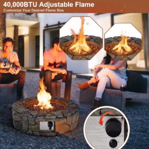 Toolsempire Outdoor Propane Fire Pit, 28" Gas Fire Pit 40,000 BTU Stone Look Fire Bowl with ETL Certification, Lava Rock & PVC Cover, Patio Propane Fire Pits for Outside, Christmas, Party(Gray)