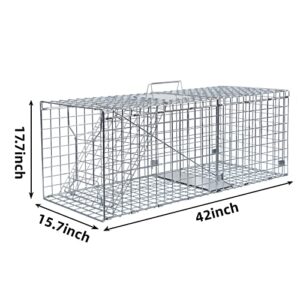 Toriexon Large Live Catch Animal Traps 42 X 15 X 17Inch, Live Animal Trap Easy to Set and Release, Collapsible Large Animal Catcher Cage for Large Dogs, Foxes