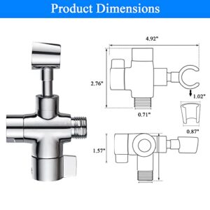 PSYLC All Metal 3-Way Shower Arm Diverter Valve/Solid Brass Shower Splitter For Rain Shower Head & Handheld Shower Head - G1/2 Bathroom Universal Shower System Replacement Part(Chrome)