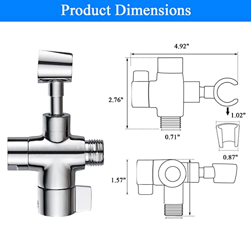 PSYLC All Metal 3-Way Shower Arm Diverter Valve/Solid Brass Shower Splitter For Rain Shower Head & Handheld Shower Head - G1/2 Bathroom Universal Shower System Replacement Part(Chrome)