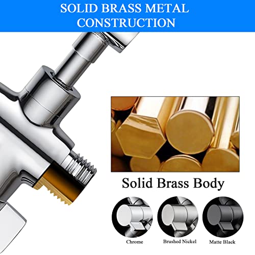 PSYLC All Metal 3-Way Shower Arm Diverter Valve/Solid Brass Shower Splitter For Rain Shower Head & Handheld Shower Head - G1/2 Bathroom Universal Shower System Replacement Part(Chrome)