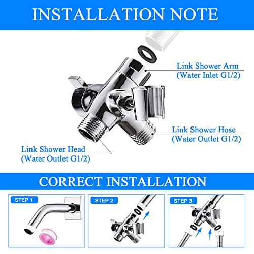 PSYLC All Metal 3-Way Shower Arm Diverter Valve/Solid Brass Shower Splitter For Rain Shower Head & Handheld Shower Head - G1/2 Bathroom Universal Shower System Replacement Part(Chrome)