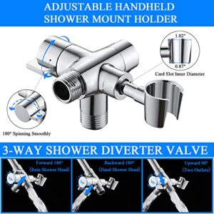 PSYLC All Metal 3-Way Shower Arm Diverter Valve/Solid Brass Shower Splitter For Rain Shower Head & Handheld Shower Head - G1/2 Bathroom Universal Shower System Replacement Part(Chrome)