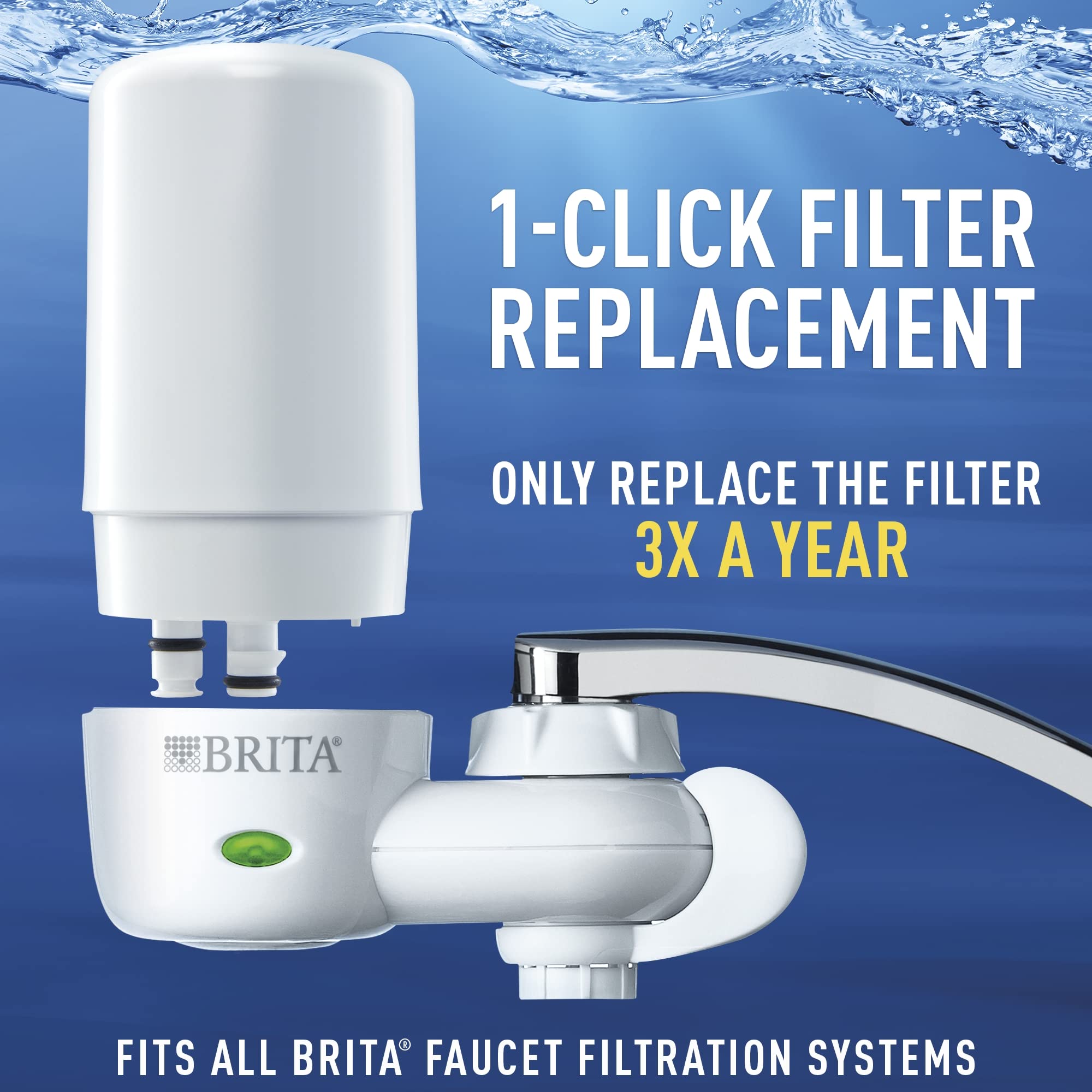 Brita Water Filter for Sink, Faucet Mount Water Filtration System for Tap Water with 3 Replacement Filters, Reduces 99% of Lead, Chrome