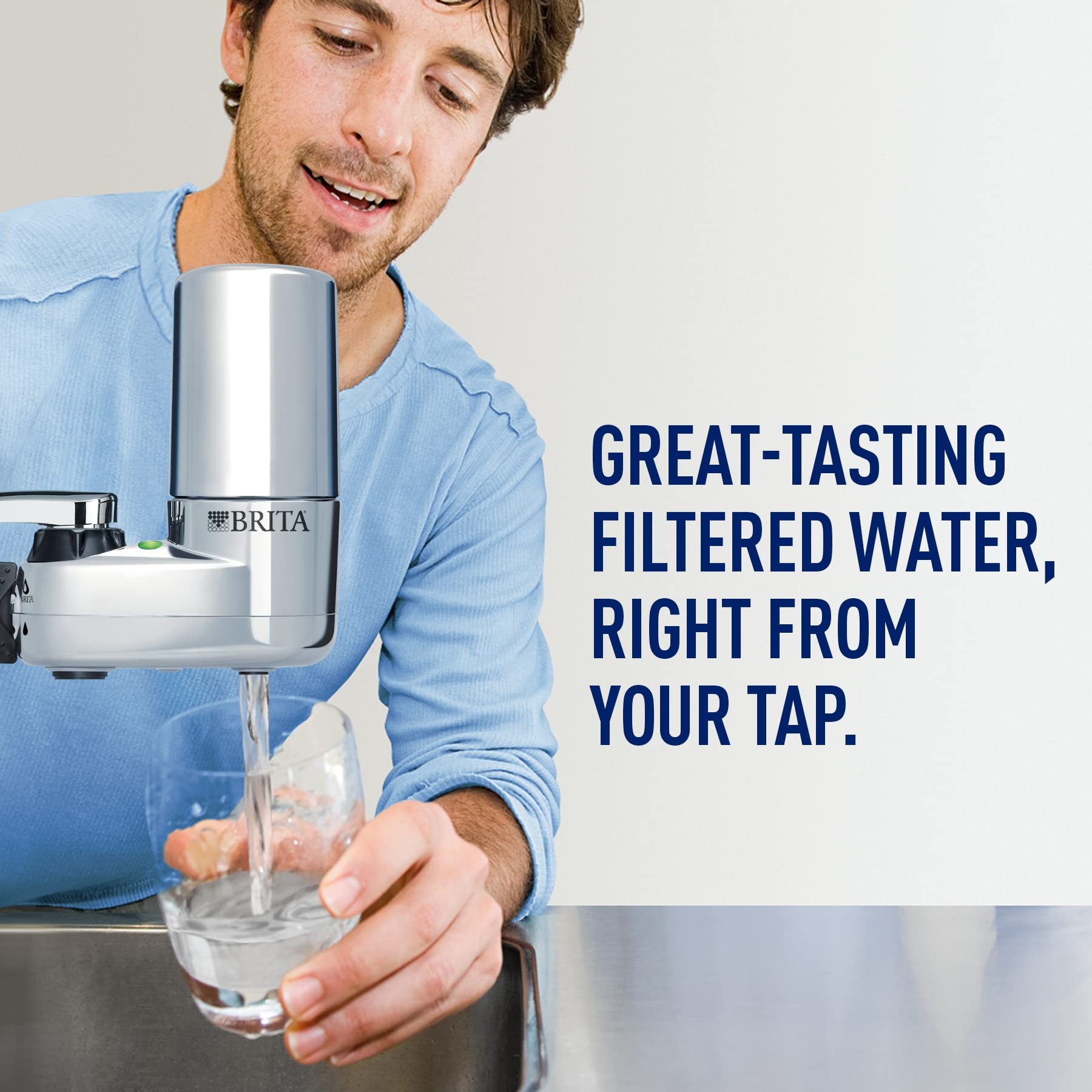 Brita Water Filter for Sink, Faucet Mount Water Filtration System for Tap Water with 3 Replacement Filters, Reduces 99% of Lead, Chrome