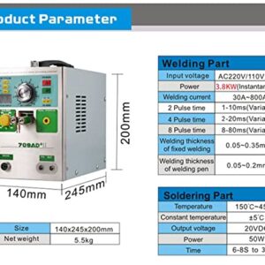 QHYXT 110V-220V Soldering Station Portable,3 in 1 709AD+ Battery Pulse Spot Welder,for 18650 Pack Welding + Lithium Welding Pen Machine,Induction Automatic Spot Welding Machine CE