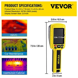 VEVOR Thermal Imaging Camera, 60x60 (3600 Pixels) IR Resolution Infrared Camera with 2.8" Color Display Screen, Built-in SD Card and Li-ion Battery, for HVAC, Electrical System Automatic Detect