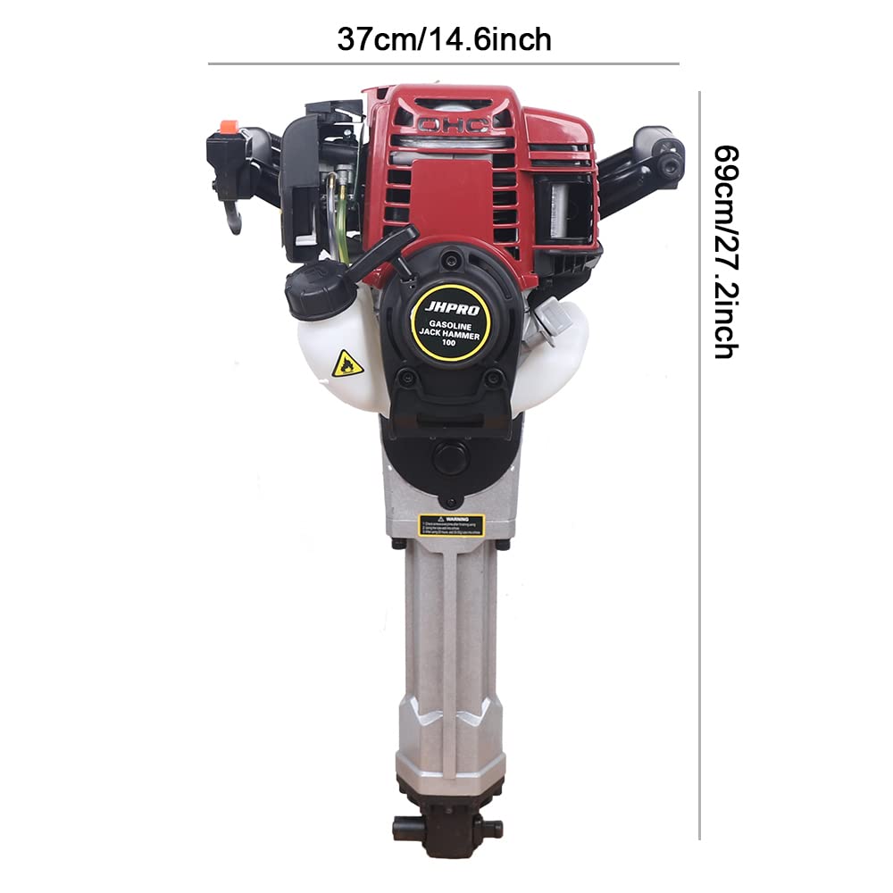 Commercial 4 Stroke Demolition Jackhammer Multifunctional Gasoline Hammer Demolition Jack Hammer Engine Gas Powered Concrete Breaker 2x Chisel (Red)