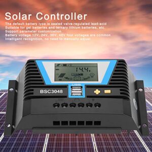 30A PWM Solar Controller,Solar Charge Controller, Solar Charge Controller, Solar Charge Controller, Solar Controller for Different Batteries BSC3048 30A 12V/24V/36V/48V Charge Controller