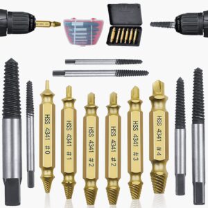 12 pcs damaged screw extractor set, 6 hss 4341 material stripped screw kit and 6 damaged bolt water pipe remover set for thread broken stud, screw, bolt, water pipe, easy take out
