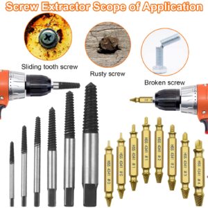 12 PCS Damaged Screw Extractor Set, 6 HSS 4341 Material Stripped Screw Kit and 6 Damaged Bolt Water Pipe Remover Set for Thread Broken Stud, Screw, Bolt, Water Pipe, Easy Take Out